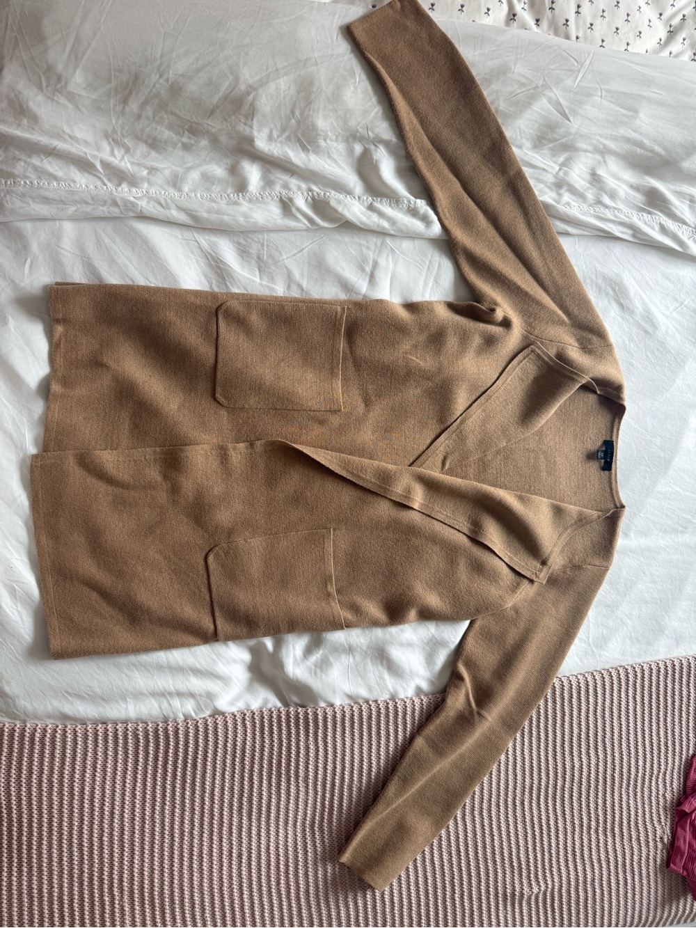 Classic Open-Front Camel Cardigan Sweater